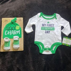 0-3m 1st St. Patrick’s SET NEW Bodysuit, Hat & Booties Baby Infant